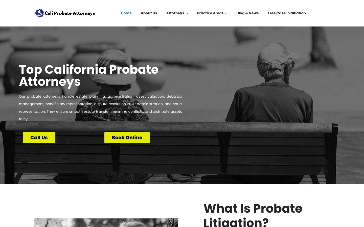 Homepage of California Probate Attorneys as captured in October 2026, with call and book-online buttons near the top