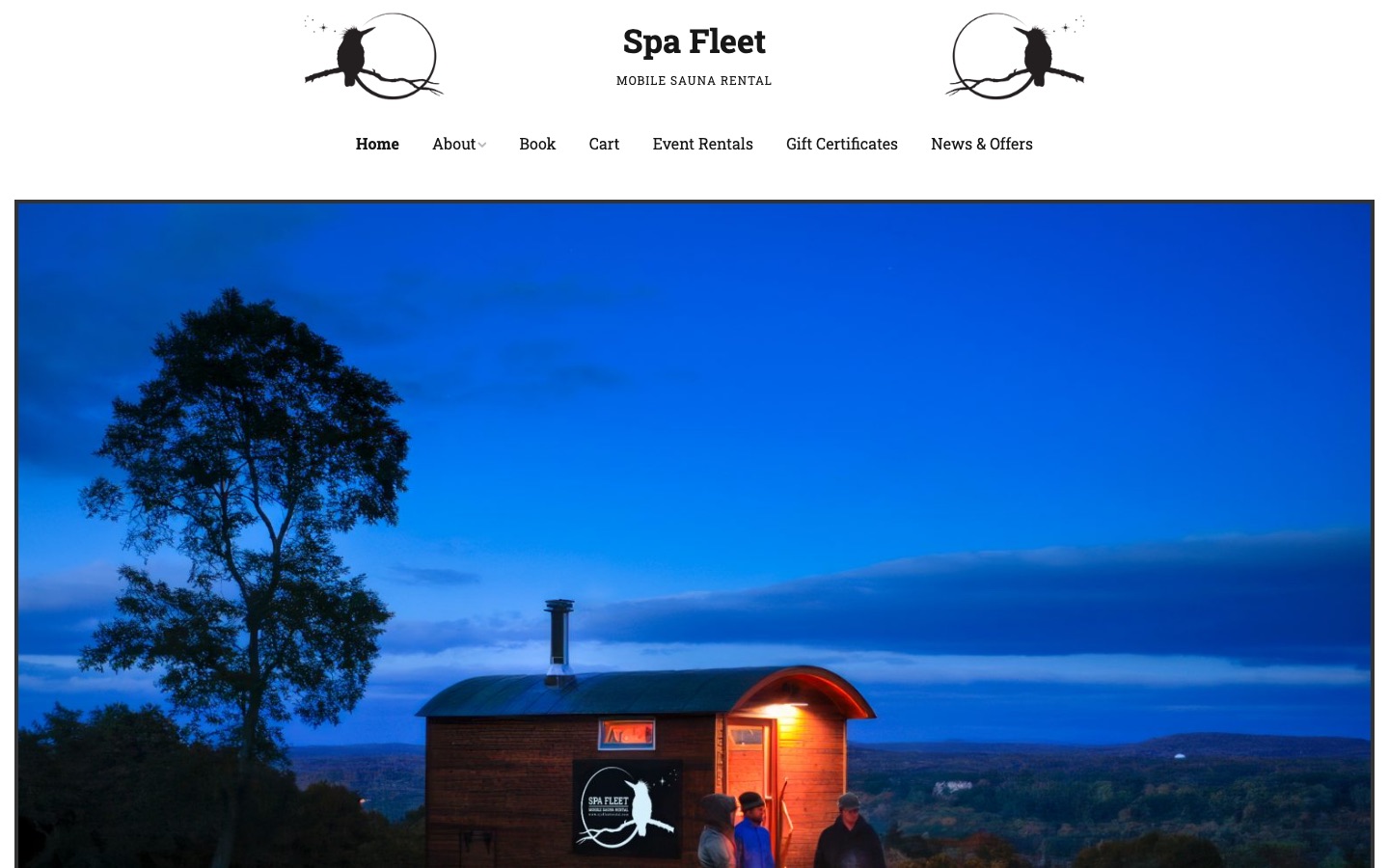 Spa Fleet homepage as captured in October 2026: a large hero photo with a logo on each side of the header.